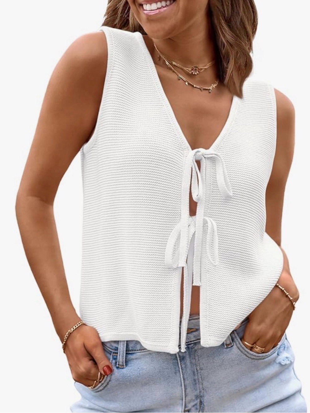 Women’s Cream Tie-Front Knit Vest